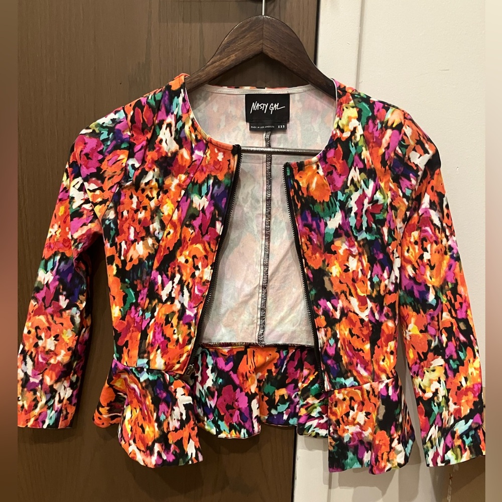 Nasty Gal colorful abstract pippin blazer zip up xxs